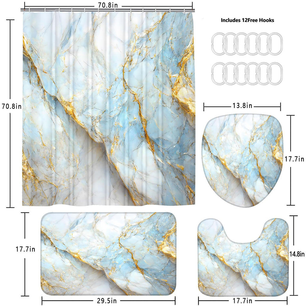 Nkzply 4 Pcs Black Marble Shower Curtain Sets with Rugs Gold Bathroom Sets with Shower Curtain and Rugs Modern Abstract Bathroom Decor Accessories Shower Curtains for Bathroom Toilet Lid Cover
