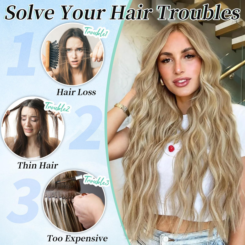 KooKaStyle Clip in Synthetic Hair Extensions Long Wavy 4PCS Thick Hairpieces Balayage Chocolate Brown to Caramel Blonde 10H26 Fiber Double Weft Natural Hair Extensions 16 Inch for Women