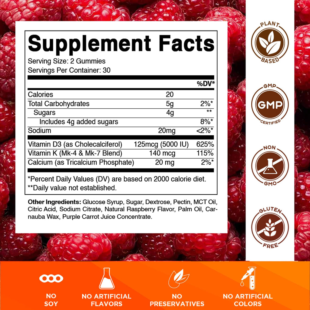 Vitamatic Vitamin D3 + K2 Gummies – 60 Count | Supports Bone, Heart & Immune Health – Promotes Calcium Absorption – Plant-Based, Non-GMO, Gluten-Free