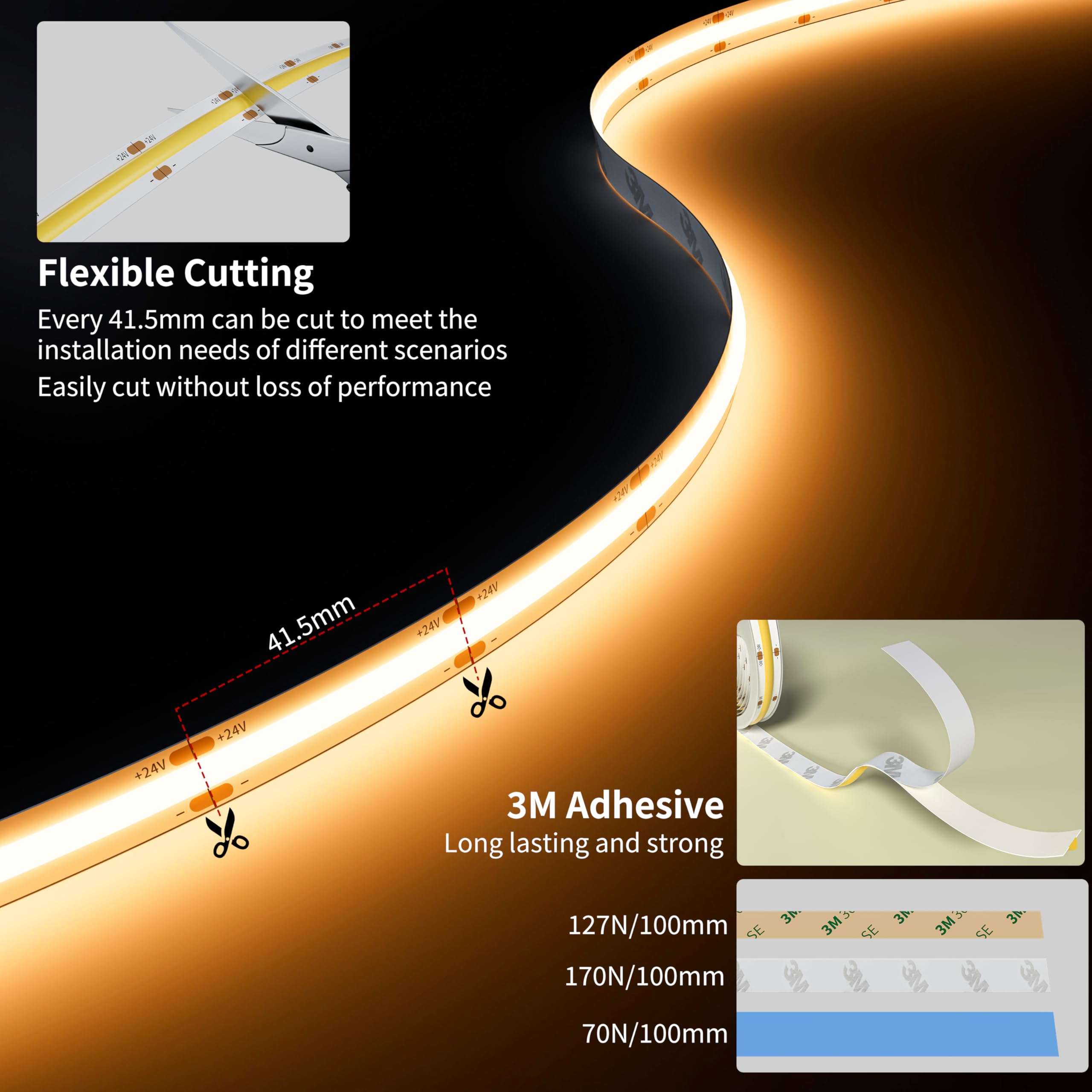 PAUTIX COB LED Strip Neon Rope Light 16.4ft/5m, 2700K Warm White 504 LEDs/m 24V,Silicone LED Neon Light IP68 Waterproof for Outdoor Indoor Lighting Decor(Power Supply NOT Included)