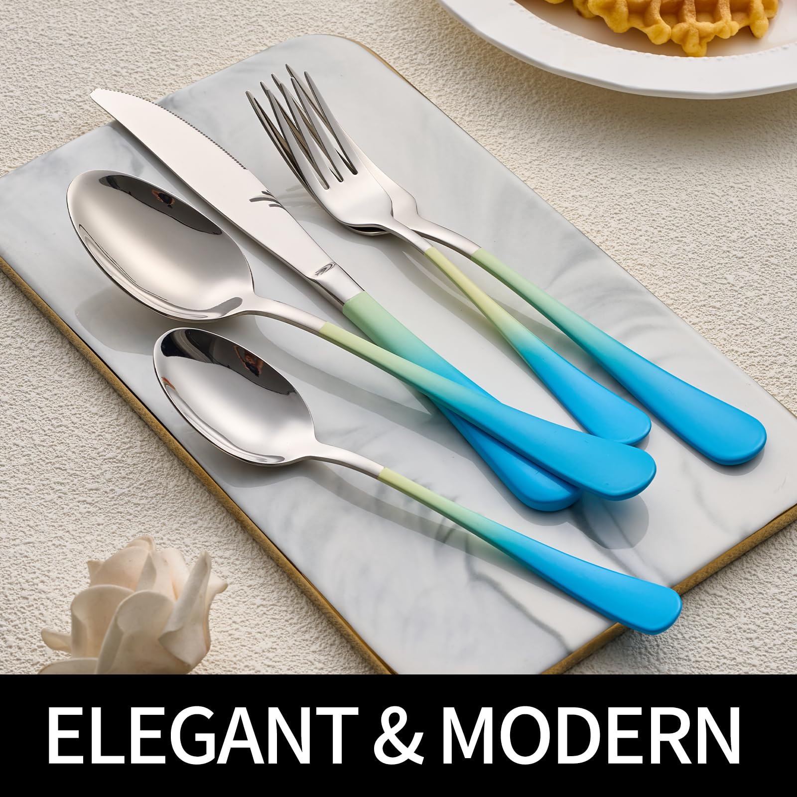 20-Pieces Blac and Pink Silverware Sets for 4,Pink Handle Stainless Steel Cutlery Set, Include Forks Spoons and Knives Set, Dishwasher Safe Utensil Sets for Home Restaurant