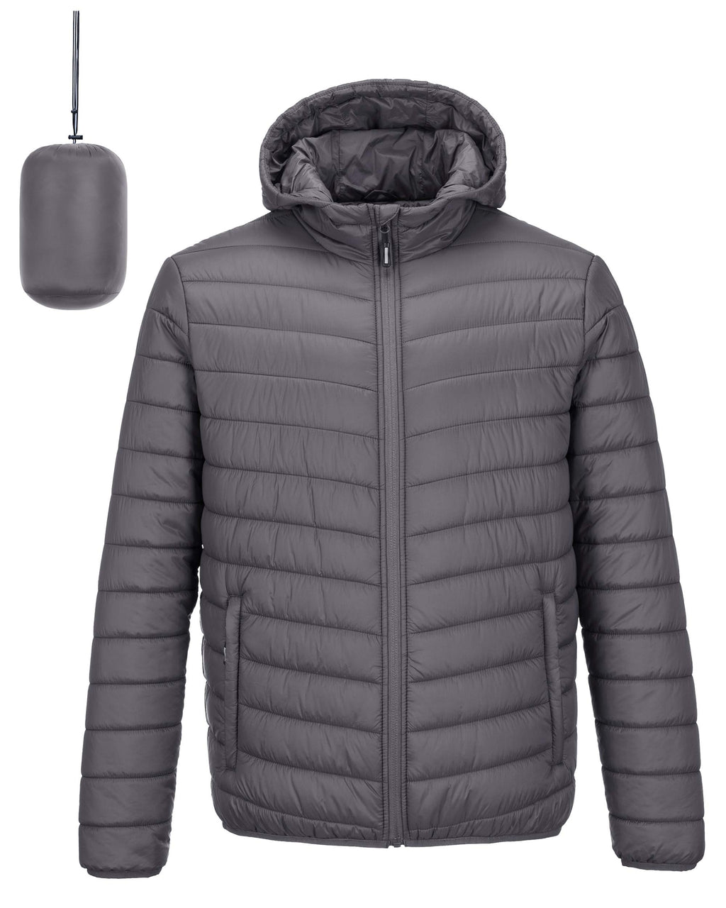 Outdoor Ventures Men's Lightweight Packable Hooded Puffer Jacket Insulated Winter Coat for Snow Ski Traveling