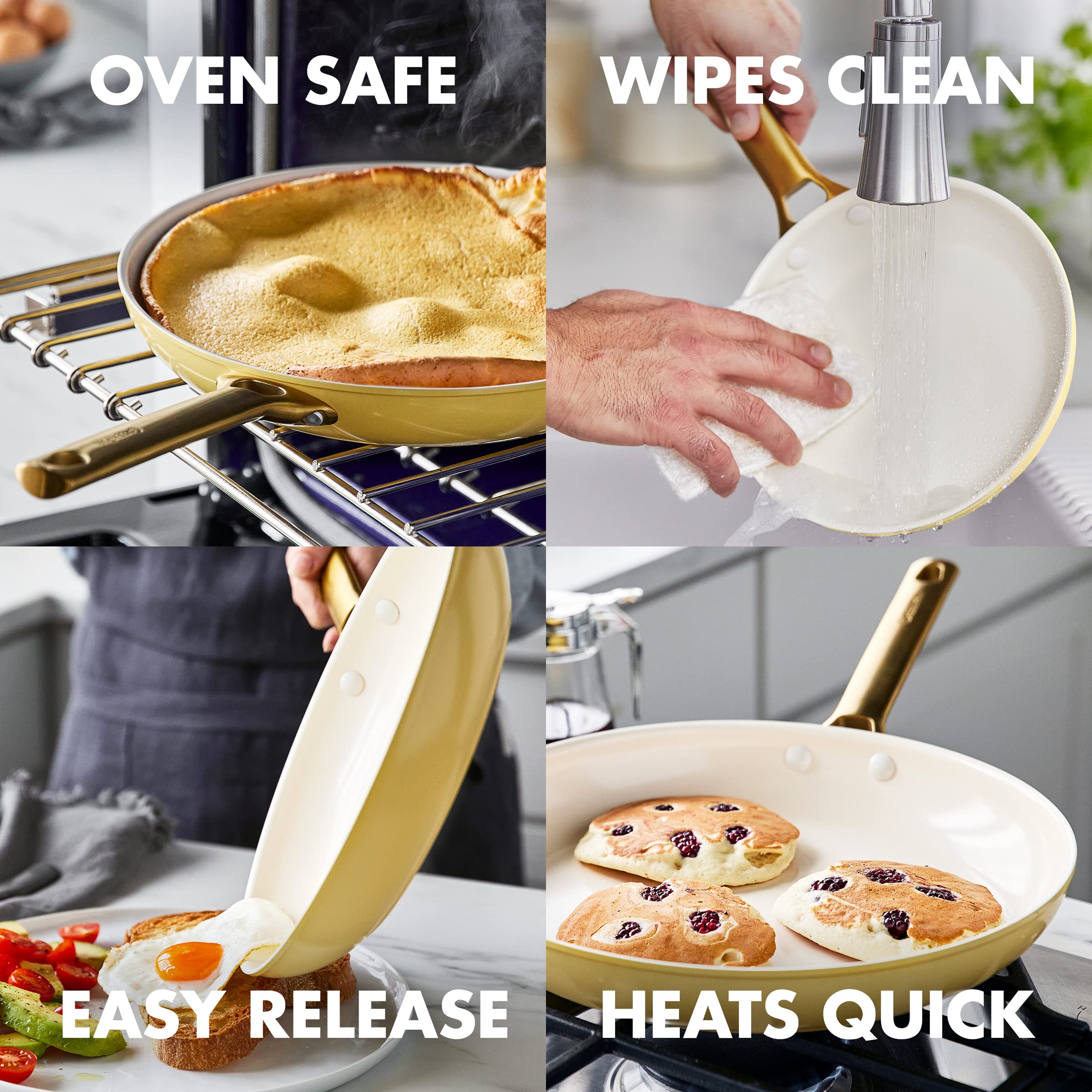 GreenPan Hard Anodized Healthy Ceramic Nonstick 5 Piece Cookware Pots and Pans Set, Gold Handle, PFAS-Free, Dishwasher Safe, Oven Safe, Black