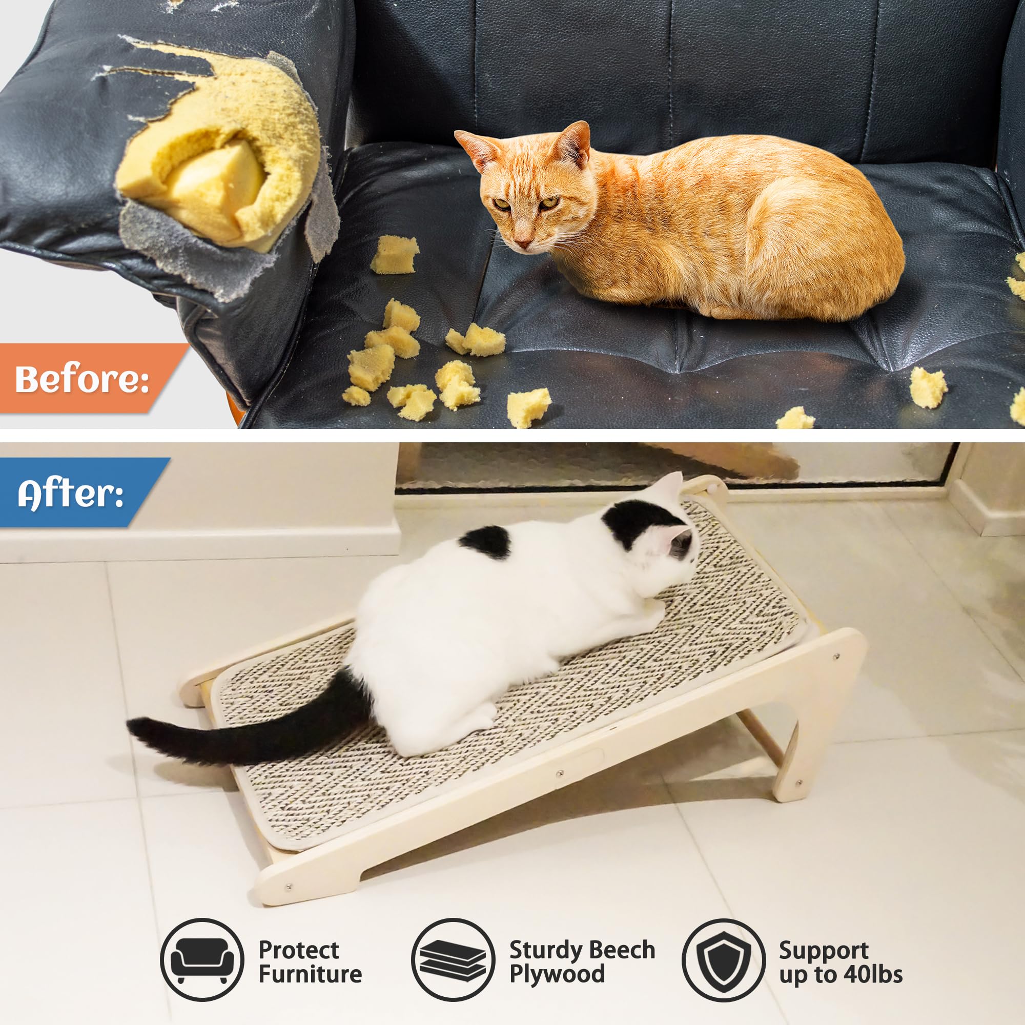 PETKARAY Couch Corner Cat Scratcher, 28.5" Sisal Scratching Post for Cats | Corner Wall Scratch Pad for Furniture Protection, Large Vertical Cat Scratching Post with Plush Base