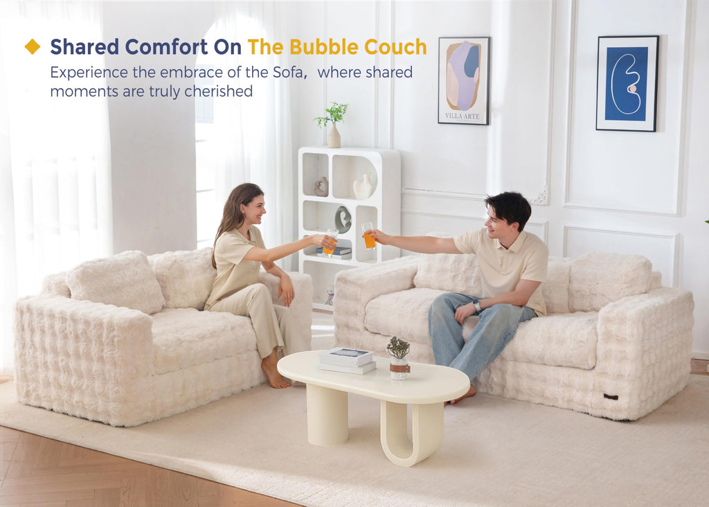 MAXYOYO 3 Seater Sofa Couch for Living Room, Tufted Boneless Couch Sofa Couch, Comfy Bubbled Bean Bag Chair for Apartment, No Assembly Needed, Beige