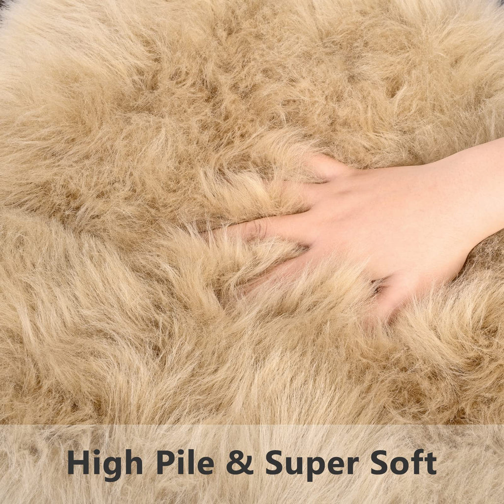 Softlife Black Faux Fur Sheepskin Chair Cover Seats Cushion Pad Super Soft Area Rugs for Living Bedroom Sofa Dorm (1.6ft x 1.6ft)