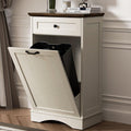 AHB Double Tilt Out Trash Can Cabinet Freestanding Kitchen Trash Can, 2x13 Gallons Hidden Garbage Recycling Cabinet with Hideaway Drawers Pet Proof Trash Can Holder for Kitchen, Antique White