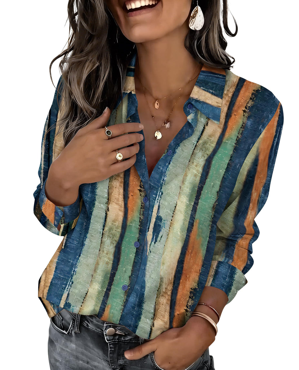 Zeagoo Button Down Shirts for Women Dressy Floral Printed Long Sleeve Blouse Business Casual Work Tops