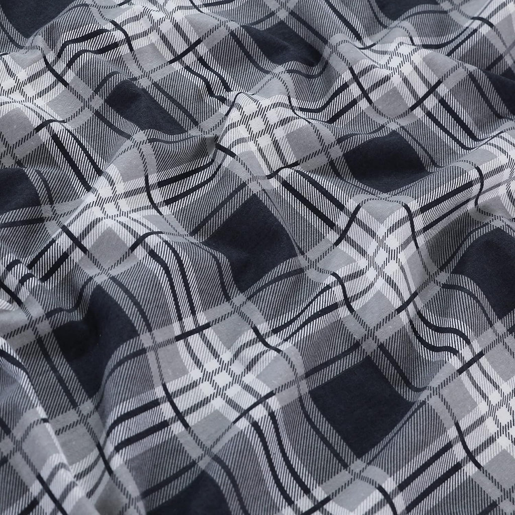 Feather & Stitch 100% Cotton Flannel Twin Sheet Set, 3 Piece Brushed Cotton Flannelette Flat Sheet, Winter Fitted Sheet, Heavy Weight Bedding, 16" Deep Pocket (Grey Plaid)