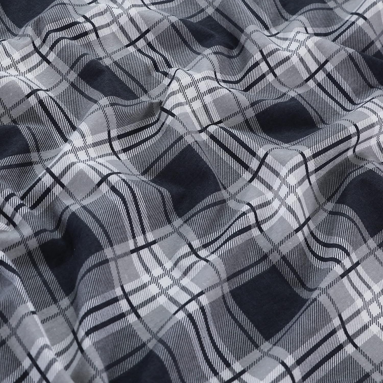 Feather & Stitch 100% Cotton Flannel Twin Sheet Set, 3 Piece Brushed Cotton Flannelette Flat Sheet, Winter Fitted Sheet, Heavy Weight Bedding, 16" Deep Pocket (Grey Plaid)
