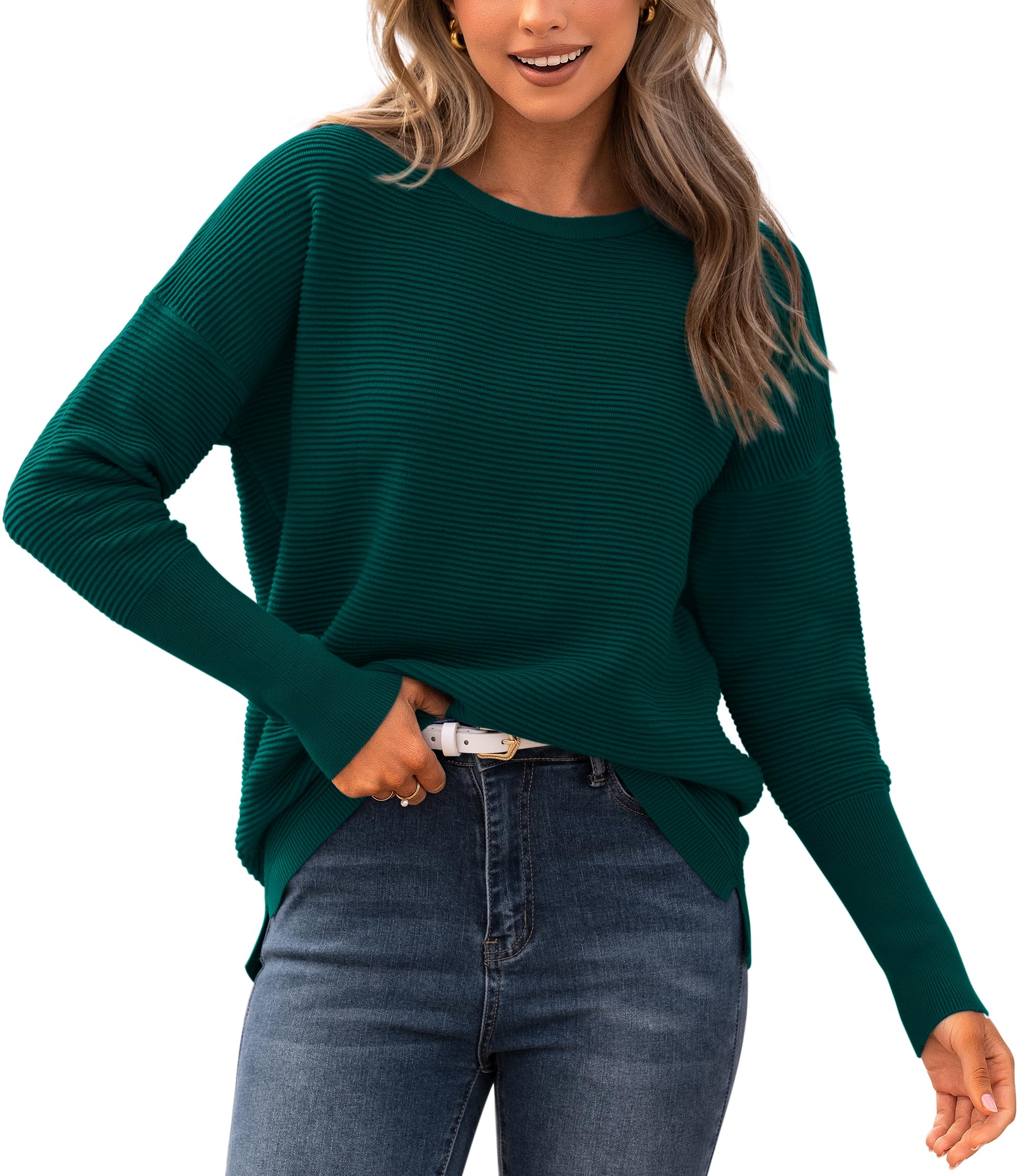 BTFBM Fall Sweaters for Women 2026 Casual Long Sleeve Sweater Striped Loose Fit Pullover Tops