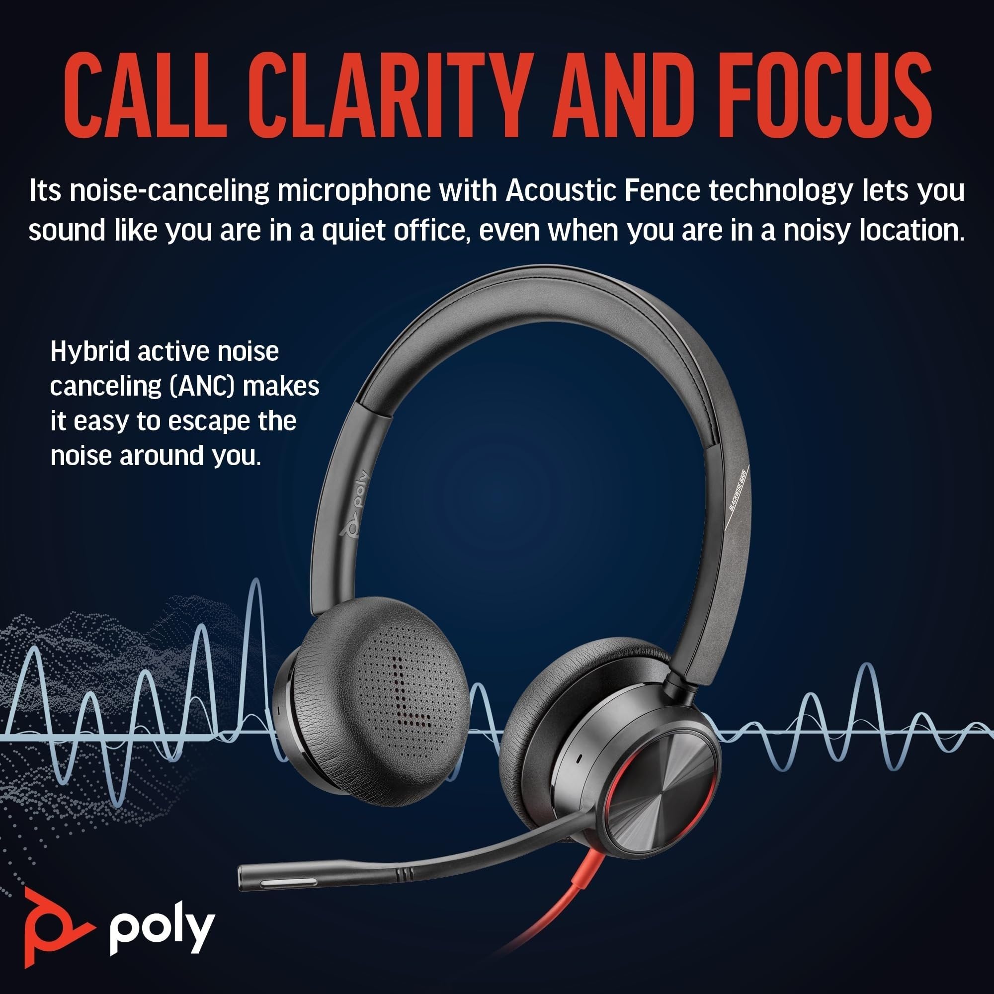 Plantronics Poly - Blackwire 8225 Wired Headset with Boom Mic Dual-Ear (Stereo) Computer Headset - USB-A to Connect to Your PC/Mac - Active Noise Canceling-Works with Teams (Certified), Zoom &More