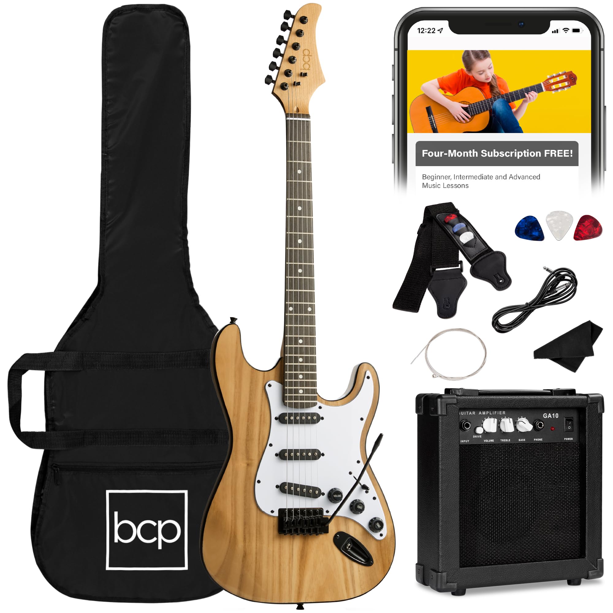 Best Choice Products 39in Full Size Beginner Electric Guitar Starter Kit w/Case, Strap, 10W Amp, Strings, Pick, Tremolo Bar - 3 Color Sunburst