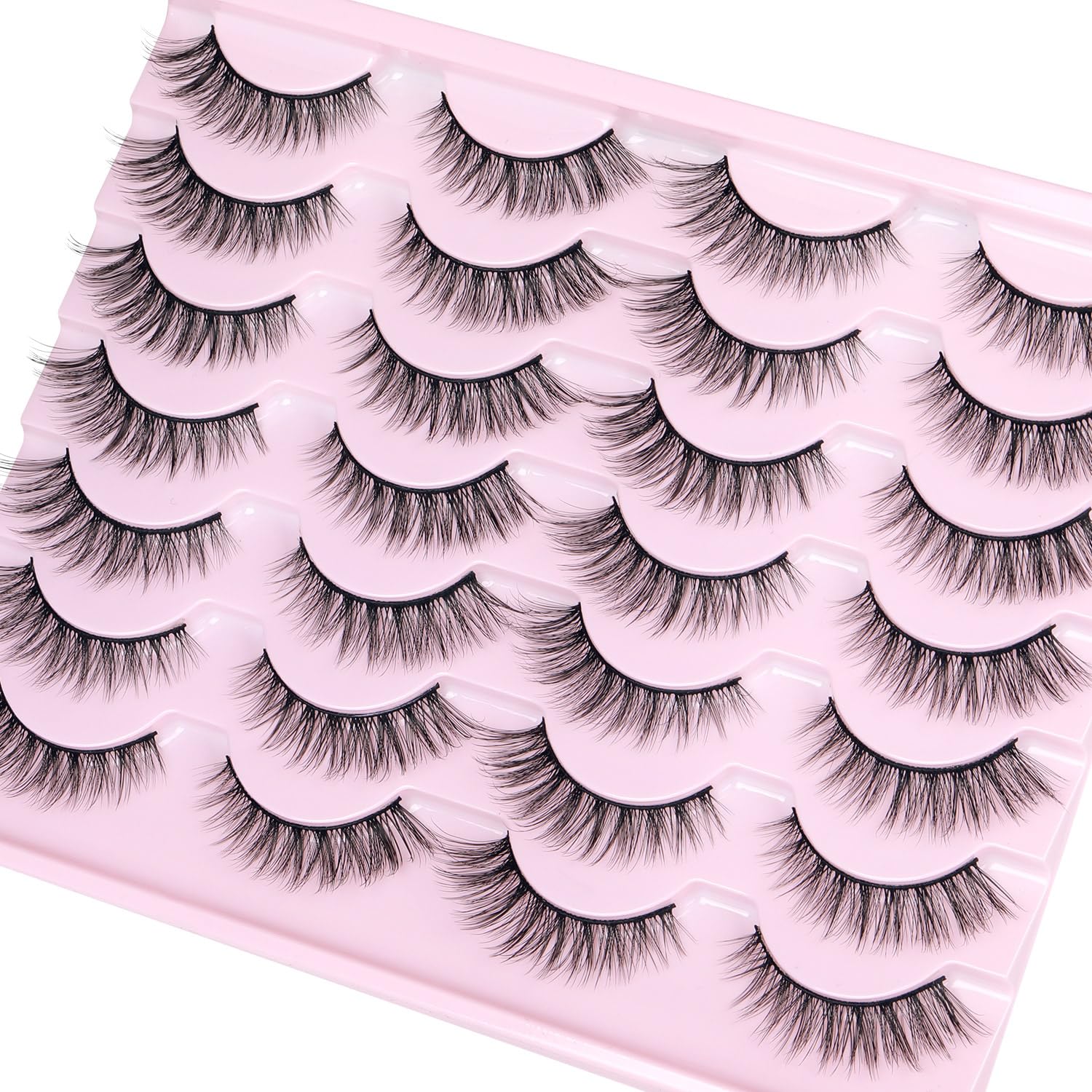 False Lashes Natural Look Wispy Eyelashes Manga Korean Spiky 16mm Short Faux Mink Eyelashes Cat Eye Natural Fake Eyelashes Strip Lashes Pack 14 Pairs