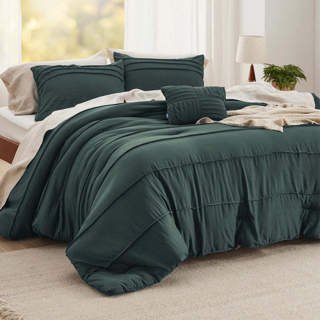 Bedsure Twin Comforter Set - 3 Pieces Pinch Pleat Bed Set, Beige Boho Bedding for All Season, 1 Soft Comforter, 1 Pillowcase, 1 Decorative Pillow