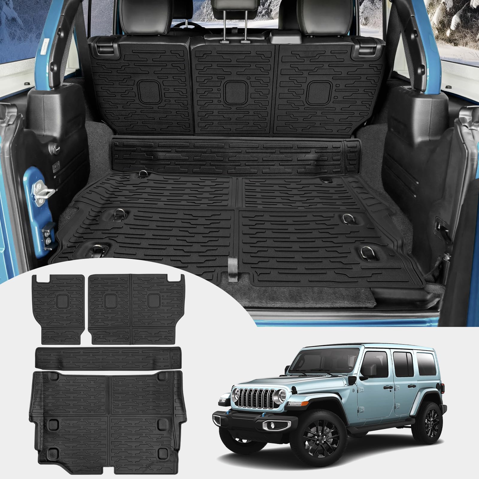 Cargo Mats for 2018-2025 Jeep Wrangler JL Unlimited 4X4 Trunk Mat with Backrest Liner, All Weather TPE Protector Rear Back Seat Mats for 18-25 Wrangler JL 4X4 4 Door Accessories