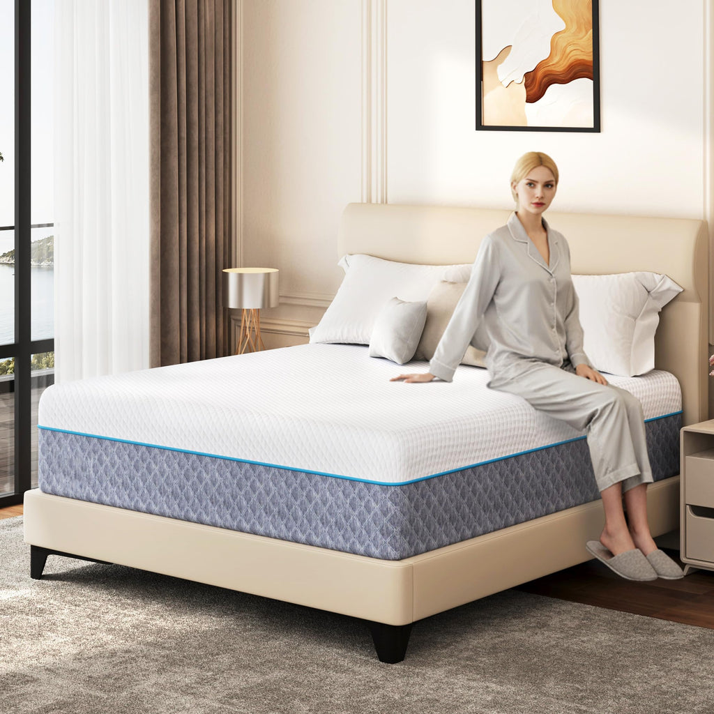 EGOHOME 14 Inch Twin Mattress in a Box, Gel Memory Foam Mattress with Cooling Cover, Medium Firm for Pressure Relief & Comfort, Foam Made in USA, Fiberglass Free, CertiPUR-US Certified