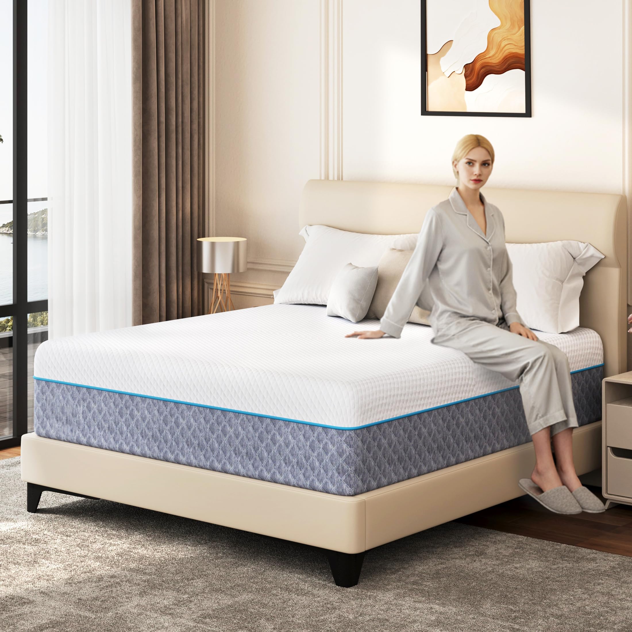 EGOHOME 14 Inch Twin Mattress in a Box, Gel Memory Foam Mattress with Cooling Cover, Medium Firm for Pressure Relief & Comfort, Foam Made in USA, Fiberglass Free, CertiPUR-US Certified