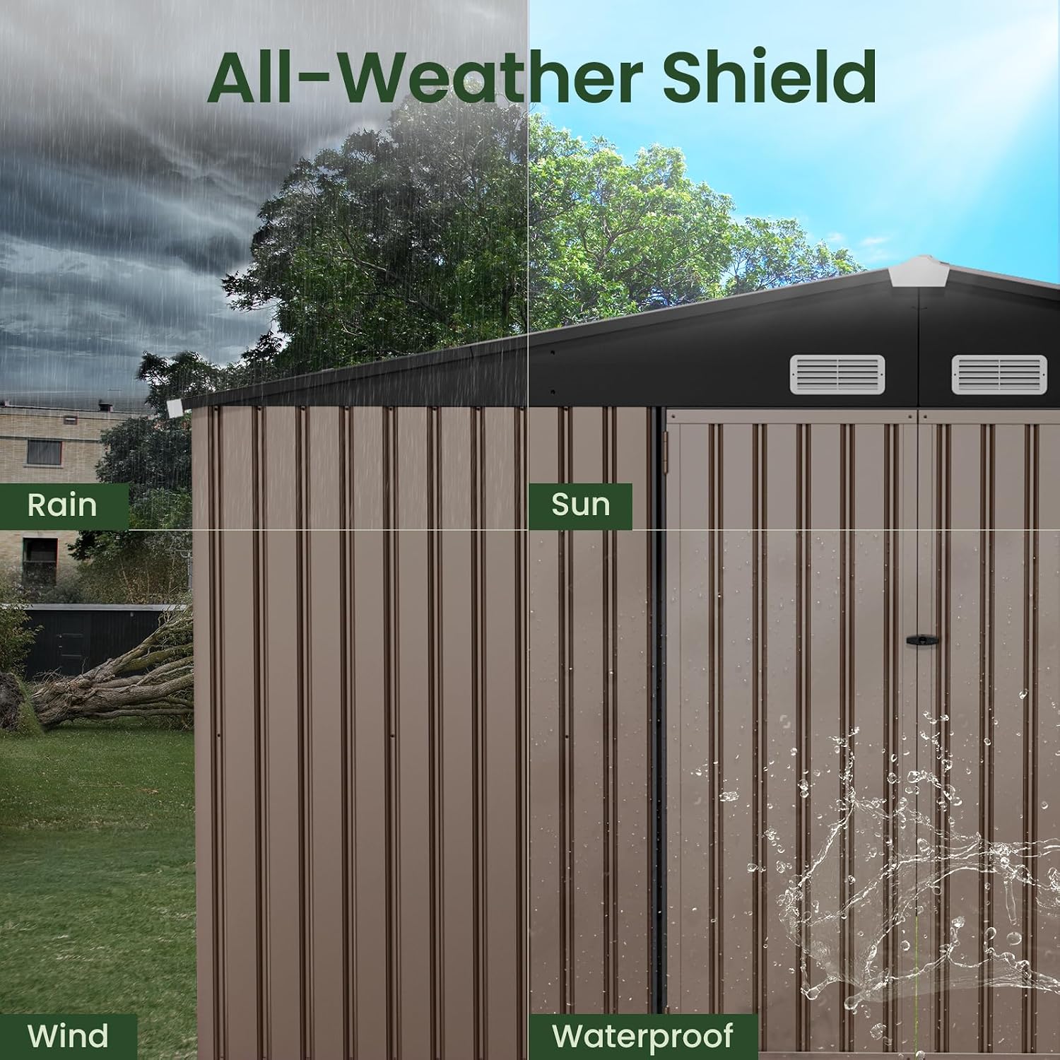 GVDV - Cobertizo de almacenamiento al aire libre de 10 x 12 pies, almacenamiento exterior de metal duradero para jardín, patio y patio trasero, refugio impermeable para herramientas y equipo