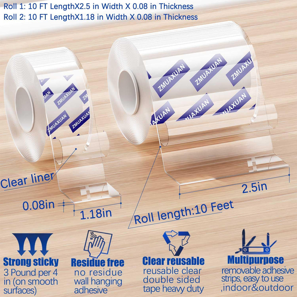ZMUAXUAN Strong Nano Double Sided Tape Heavy Duty Mounting,Clear Removable Wall Sticky Adhesive Strips,Reusable Thick Gel Grip for Hanging Picture,Poster,Carpet,Photo