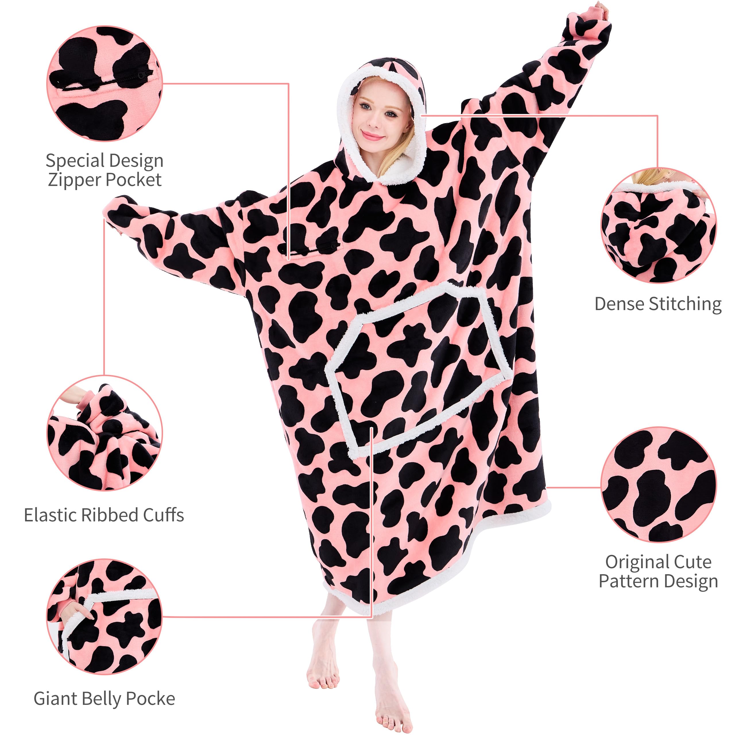 IFNOW Wearable Blanket Hoodie, Oversized Sherpa Fleece Hooded Sweatshirt with Eye Mask, Cozy and Giant Blanket Hoodie with Sleeves Extra Long for Adults Men Women, Black