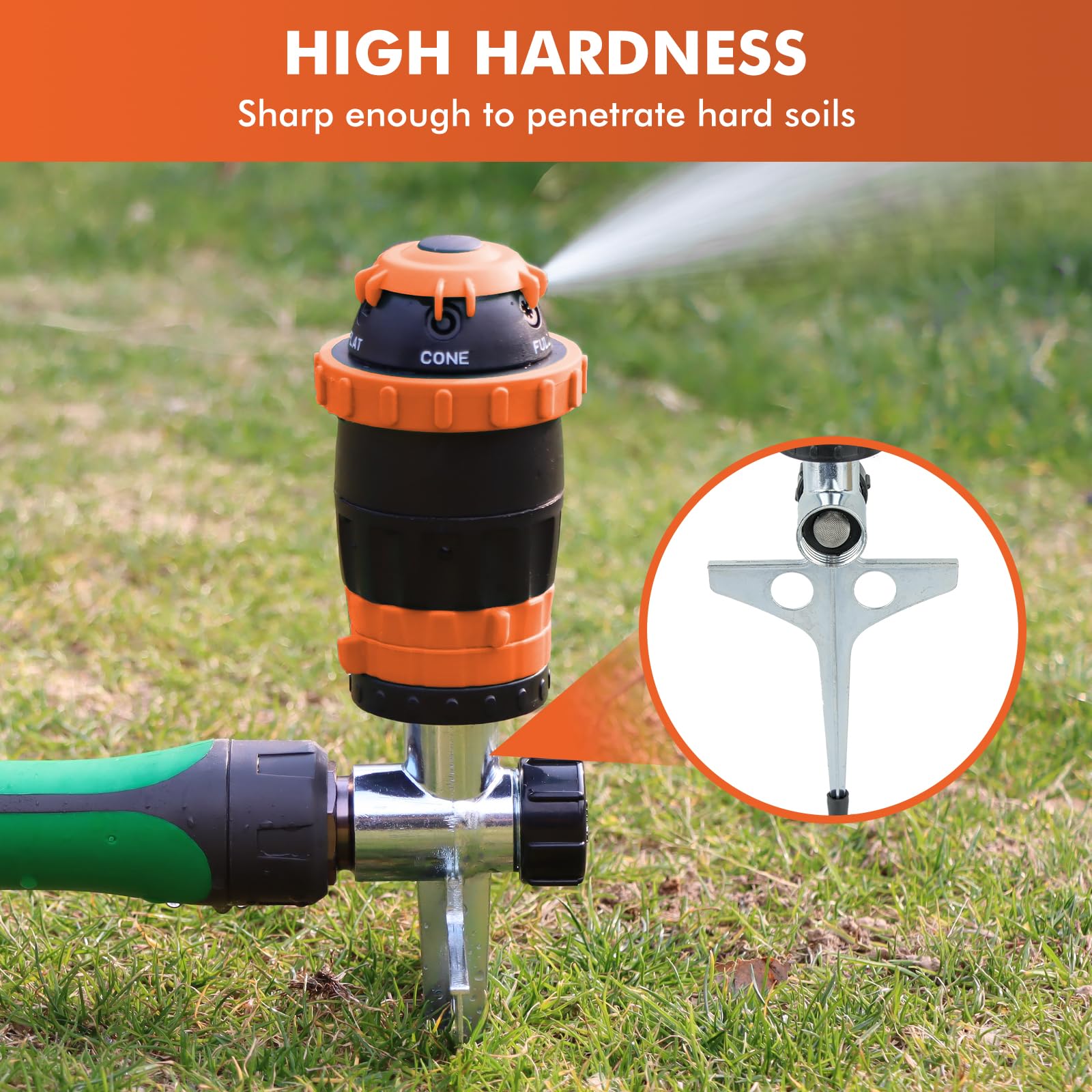 RESTMO Gear Drive Sprinkler with Metal Spike Base, 5-Pattern Heavy Duty Gardening Watering System, Multi-Adjustable Lawn Sprinkle for Garden Plant, Flower Bed and Large Yard Area Watering, Gray
