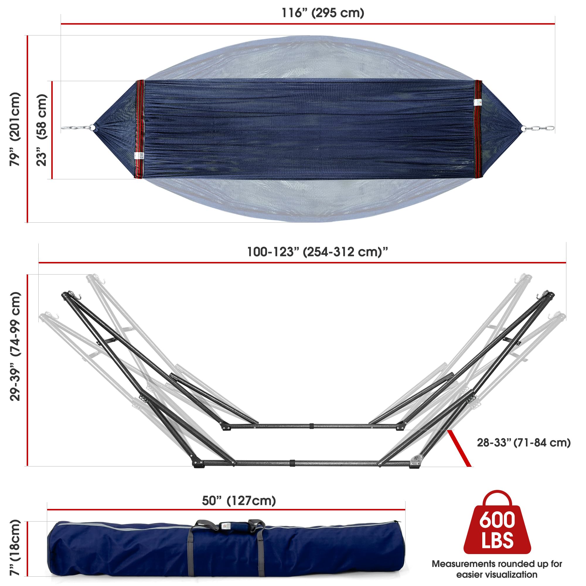 Tranquillo Unity Adjustable Hammock Stand, Hammocks Stands for The Garden, 800 lbs Capacity Steel Double Hammock Stand for 2 Persons, Premium Pre-Assembled Stand (Steel, Aegean)