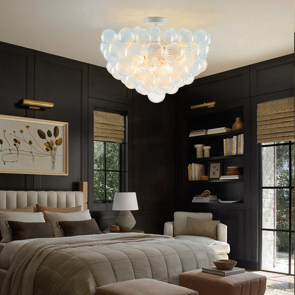 Longree Bubble Glass Ball Chandelier White 20" Dia Pendant Light | Swirled Glass Globe, for Dining Room Kitchen Bathroom Entry Bedroom