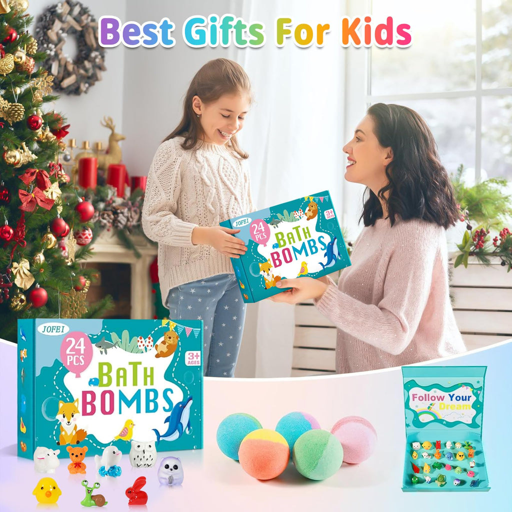 Bath Bombs for Kids with Surprise Inside, 24 Pack Kids Bath Bombs with Toys Inside Gift Set, Kid Bubble Bath Fizzy for Girls Boys with Bath Toys (Classic Edition)