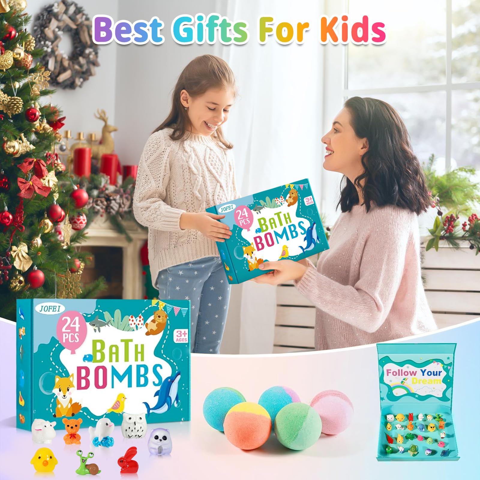 Bath Bombs for Kids with Surprise Inside, 24 Pack Kids Bath Bombs with Toys Inside Gift Set, Kid Bubble Bath Fizzy for Girls Boys with Bath Toys (Classic Edition)