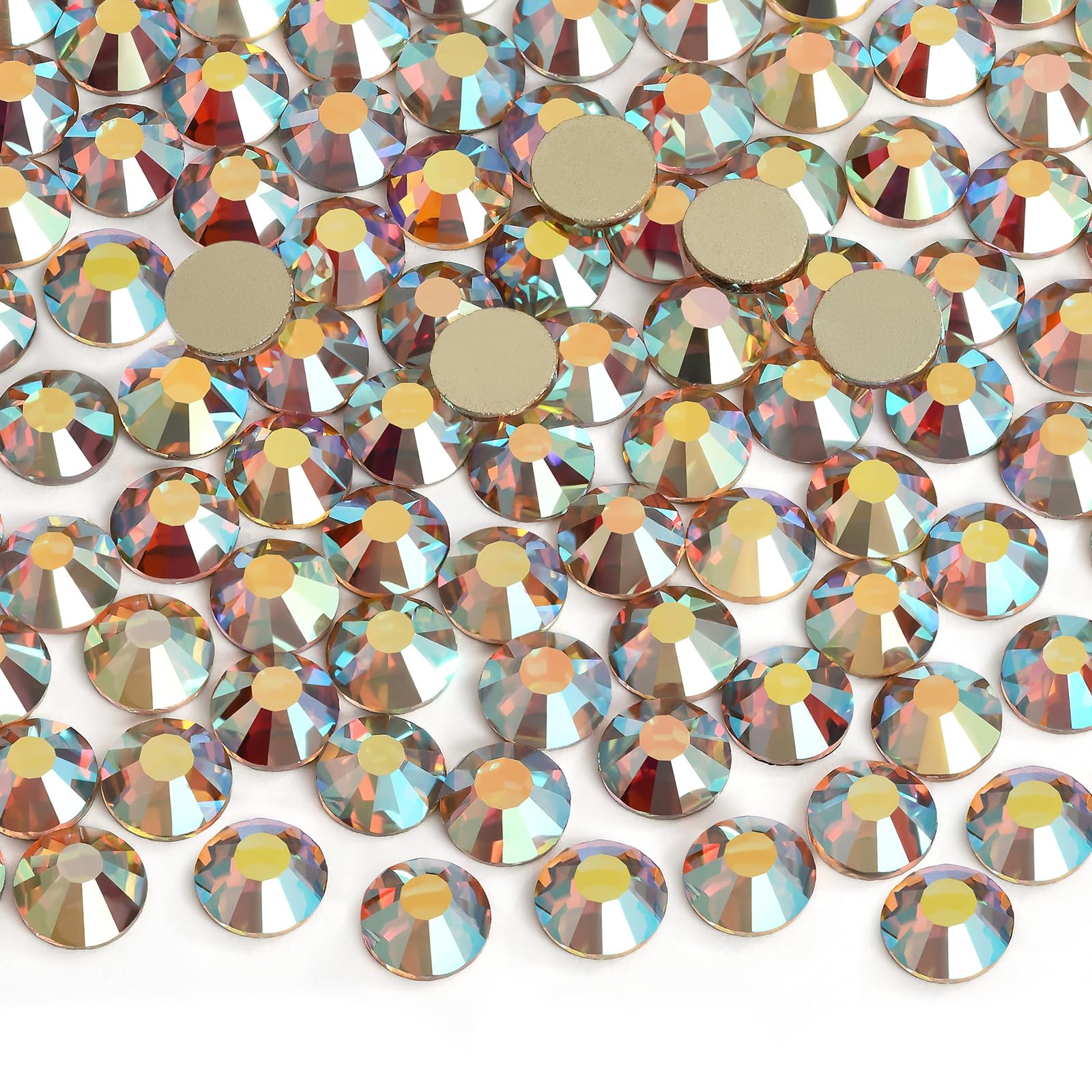2880 Pieces Flatback Rhinestones Glue Fix Crystal Glass Diamantes Gems for Crafting Nail Art Crafts Decorations Clothes Shoes 1.4 mm (ss3, Amber)