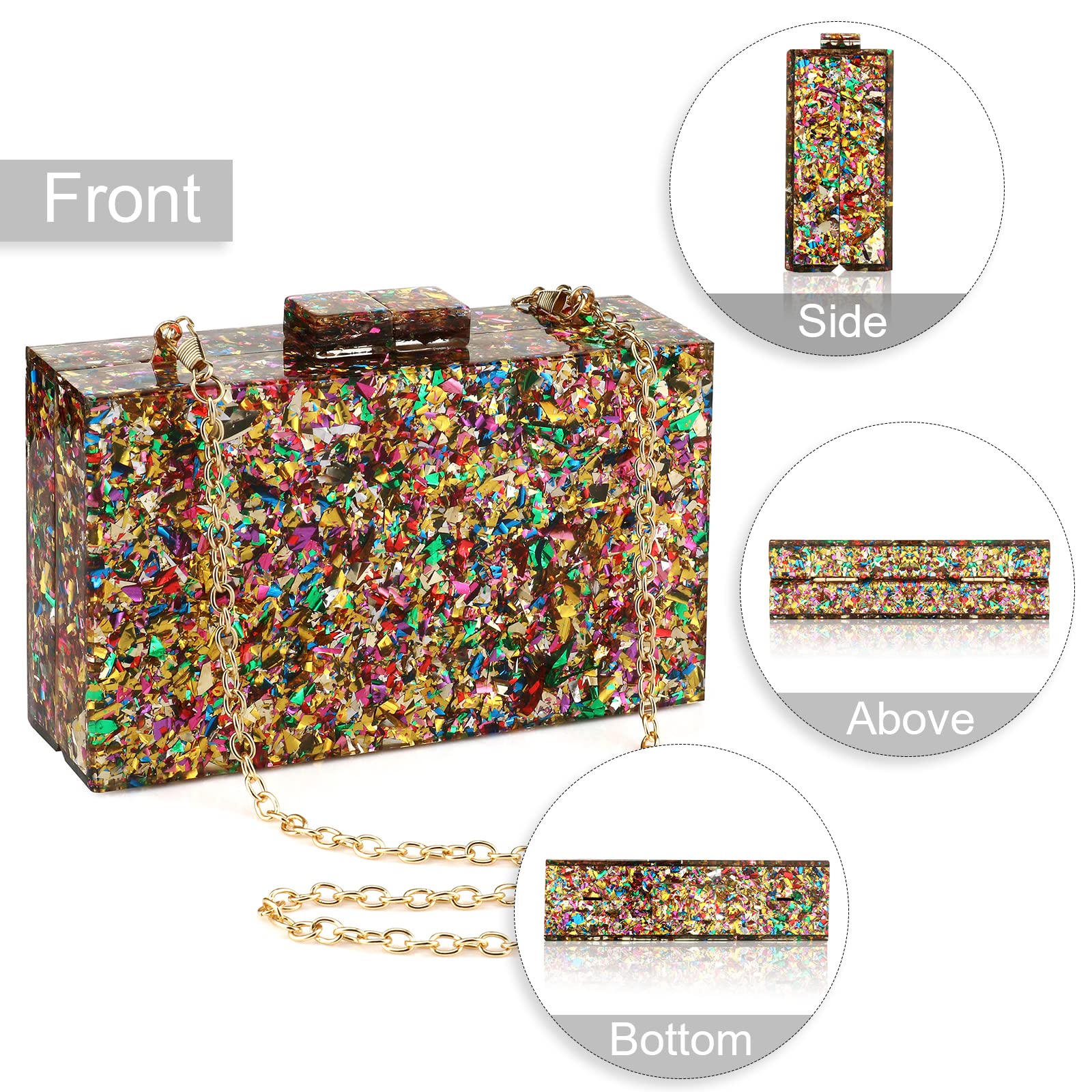 Gets Acrylic Purses and Handbags for Women Multicolor Perspex Geometric Patterns Box Clutch Banquet Evening Crossbody Handbag