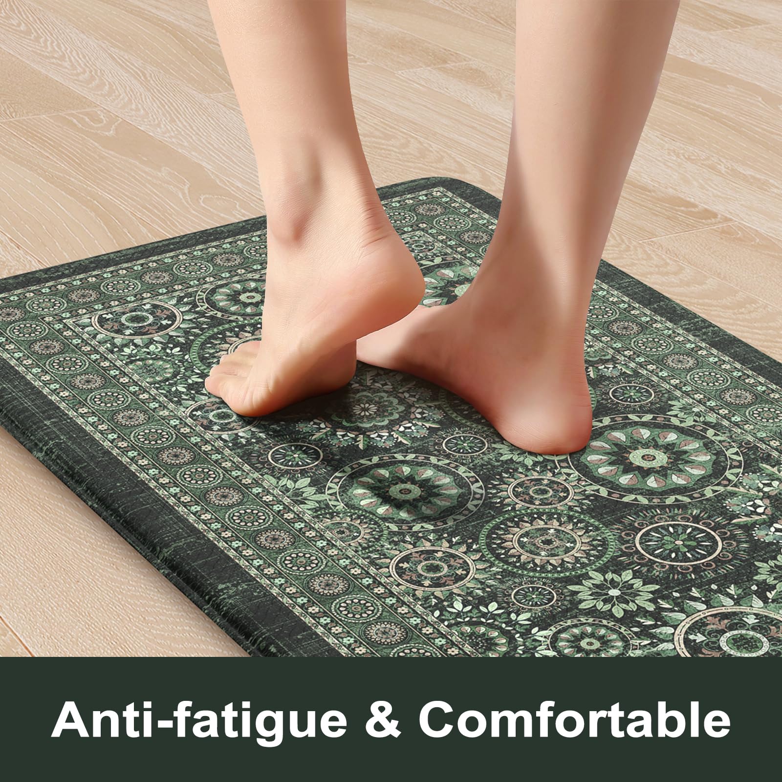 KIMODE Anti Fatigue Kitchen Mats 17"x47"+17"x29", Farmhouse Kitchen Rugs Sets of 2, Cushioned Non Skid Kitchen Mats for Floor, Comfort Kitchen Floor Mats for Sink Laundry Desk Black