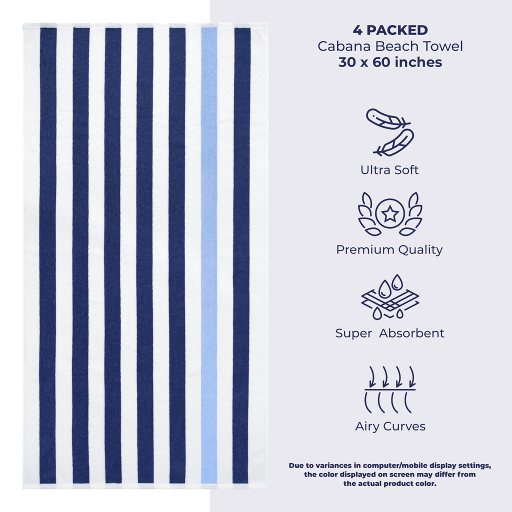 American Soft Linen Cabana Striped Beach Towels, 30x60 inch 4 Piece Oversize Pool Towels, Quick Drying Sand Free Swim Towels, Beige
