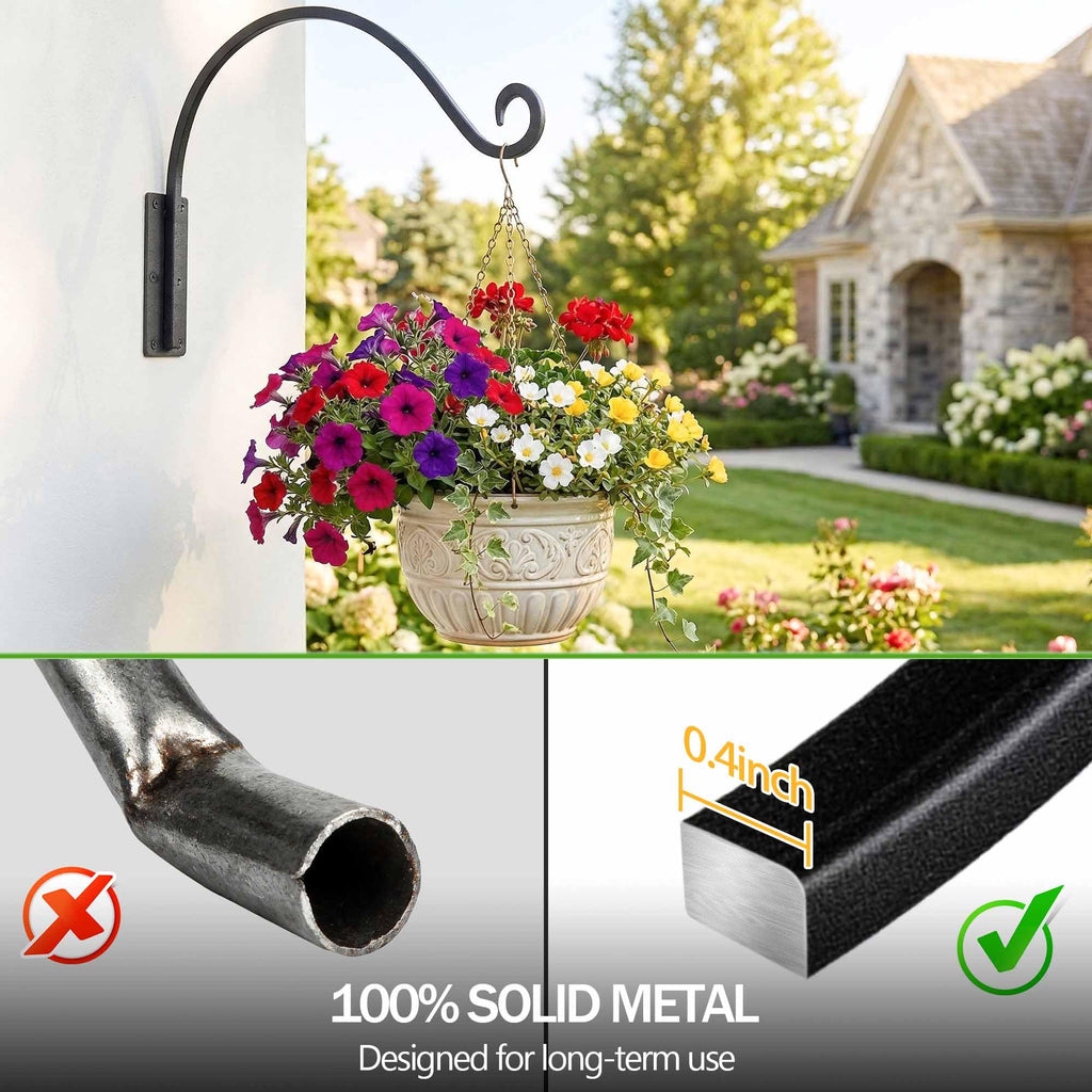 Qiang Ni Heavy-Duty Plant Hanger - 16 Inch 80lbs Metal Wall Mount Plant Bracket for Indoor Outdoor Hanging Bird Feeders, Flower Baskets, Lanterns