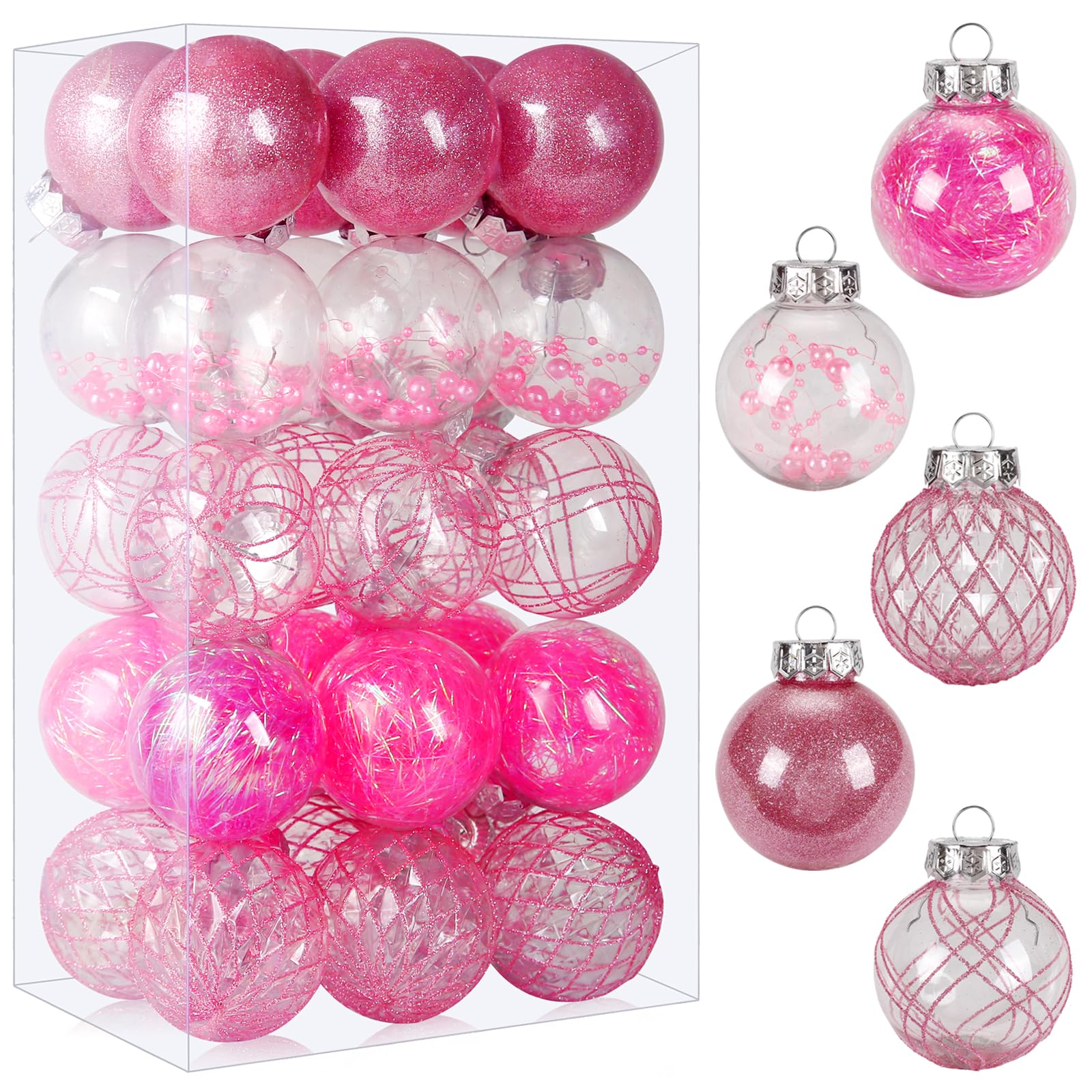 Clear Plastic Christmas Ball Ornaments, 30ct 2.36 Inch Champagne Balls for Tree Decoration - Shatterproof for Holiday Wedding Party Gifts