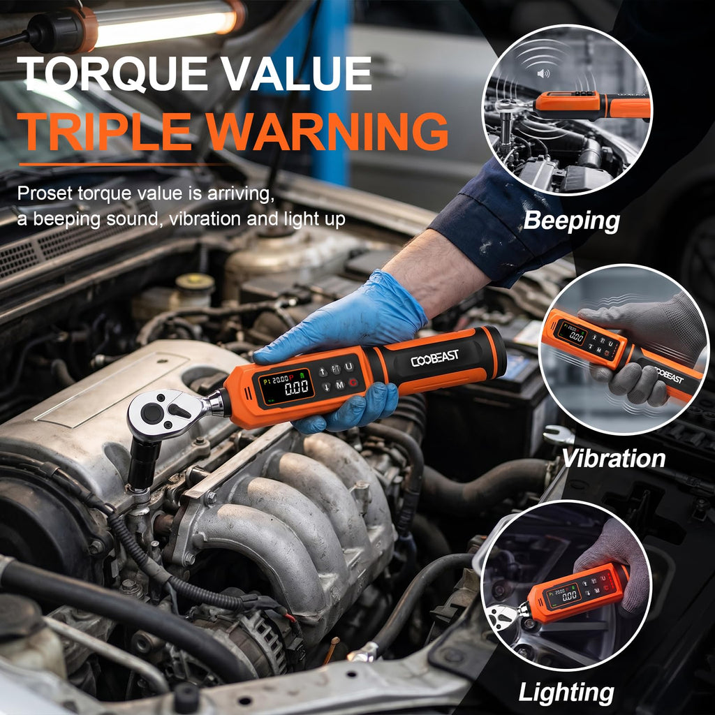 Digital Torque Wrench, 1/2 Drive Electronic Torque Screwdriver with Preset Value(3.76-250.8 Ft.lbs./5.1-340Nm), Buzzer and LED Flash Five Units of Measure Torque Wrench for Motorcycle, Auto Repair