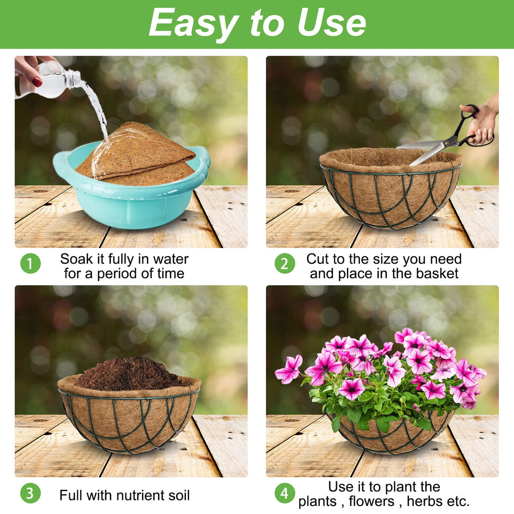 Riare 2 Pack 12 Inch Round Coco Liners Replacement, 100% Natural Coconut Coir Liners for Hanging Baskets, Garden Flower Vegetables Planter Pot, Window Box, Fence, Decks