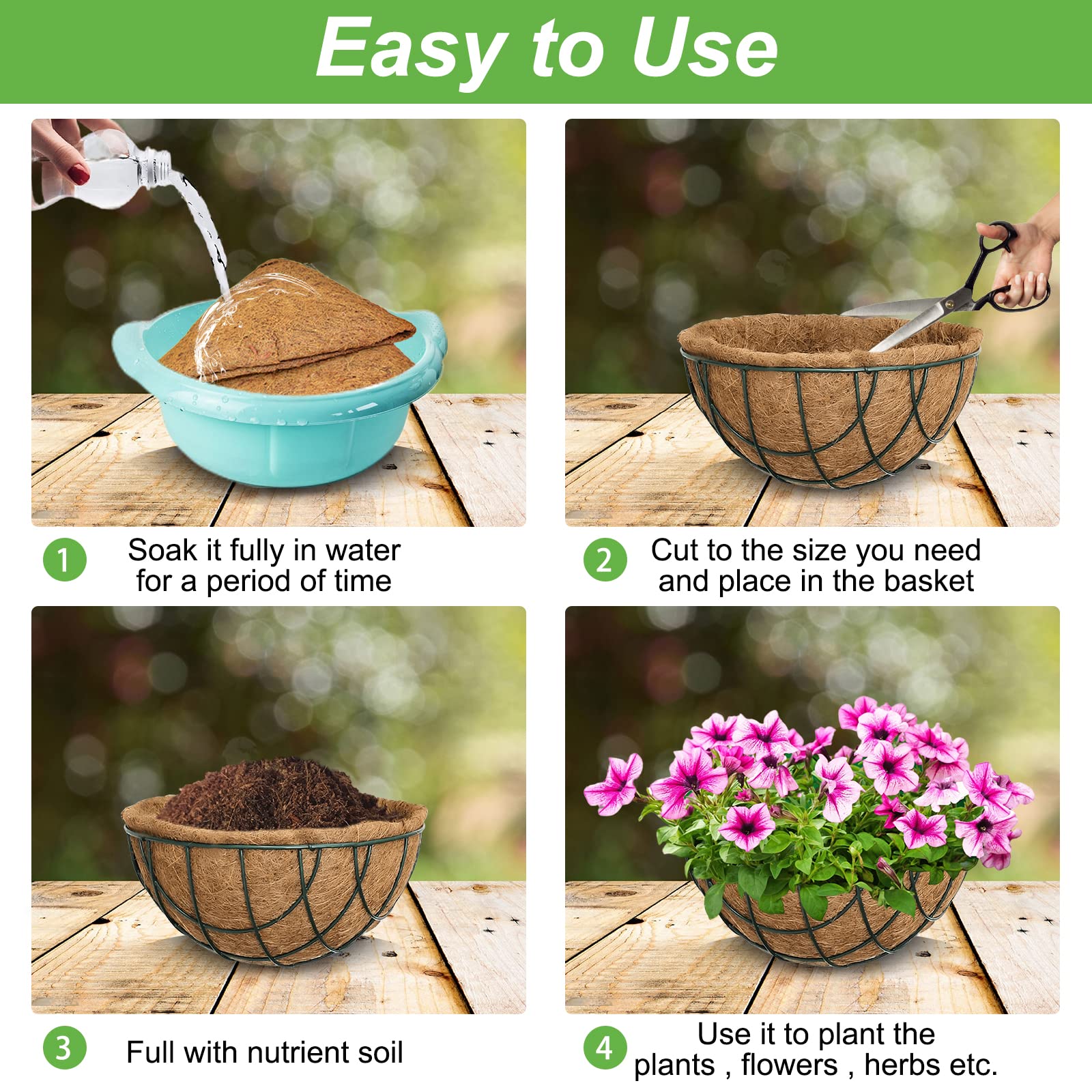 Riare 2 Pack 12 Inch Round Coco Liners Replacement, 100% Natural Coconut Coir Liners for Hanging Baskets, Garden Flower Vegetables Planter Pot, Window Box, Fence, Decks