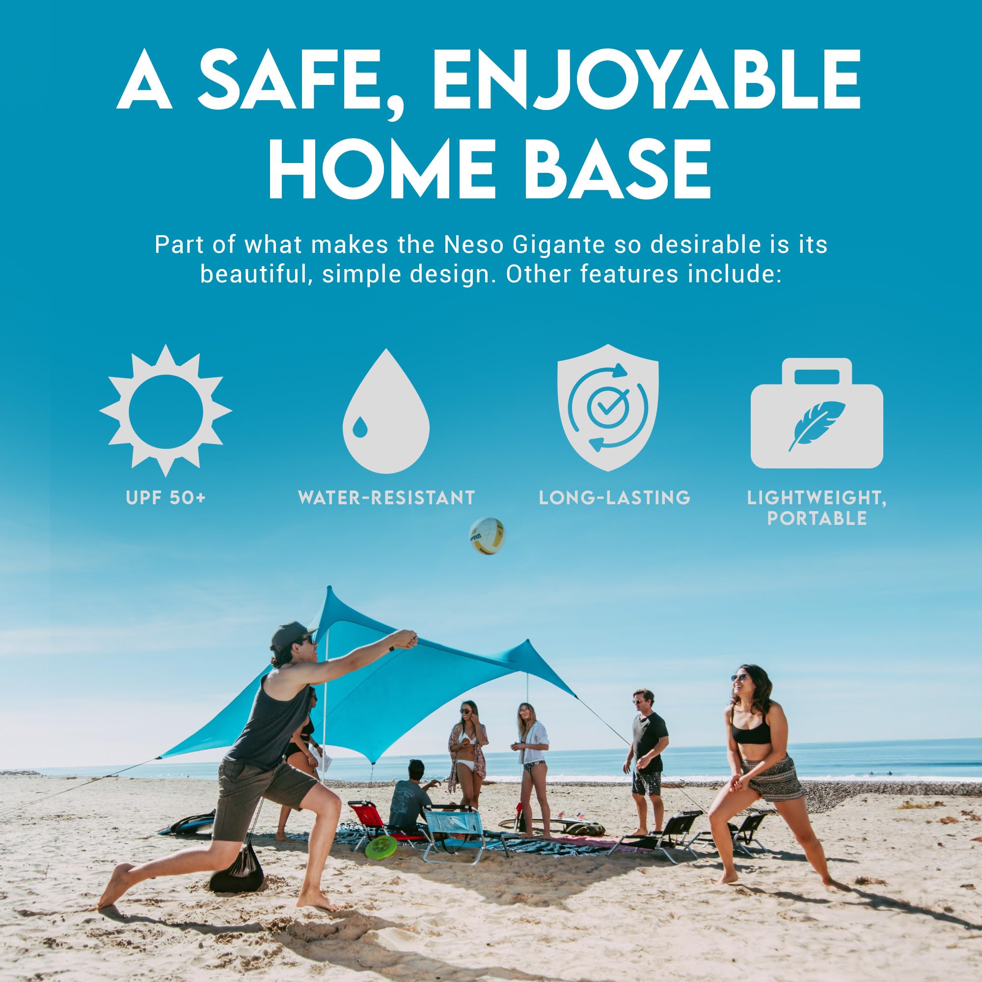 Neso Gigante Portable Beach Tent Sun Shelter - Lightweight Beach Shade Canopy - Easy Setup for Family Outings - Patented Reinforced Corners - UPF 50+ - 8ft Tall, 11 x 11ft - Save The Whales