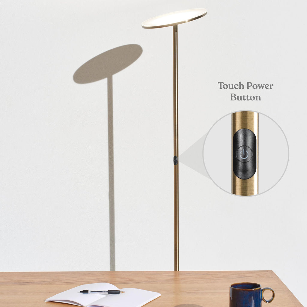 Brightech Sky LED Floor lamp, Torchiere Super Bright Floor Lamp for Living Room Decor & Office - Dimmable, Tall Standing Lamp with Warm Light for Bedroom & Reading - Bronze