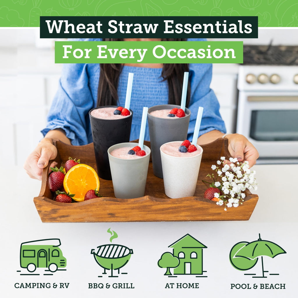 Grow Forward Premium Wheat Straw Cups - 13 & 20 oz Unbreakable BPA Free Hard Plastic Cups - Reusable Lightweight Plastic Drinking Glasses for Kitchen, Outdoor, Water, Camping, RV - Midnight