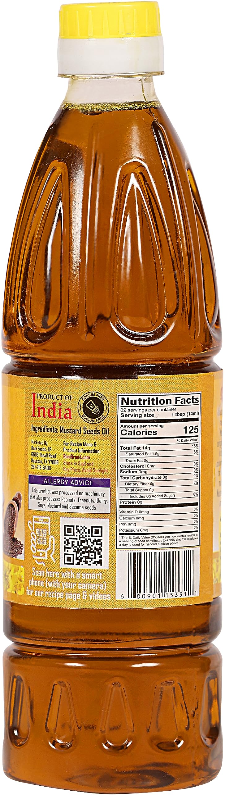 Rani Premium Oils Combo Set of 3 - Peanut Oil, Mustard Oil, Sesame Oil 16.9 Ounce (500ml) ~ Cold Pressed | 100% Natural | Kosher | NON-GMO | Vegan | Gluten Free