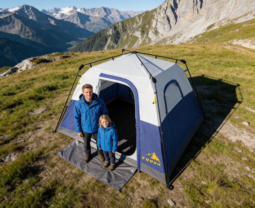 3/4 Person Camping Tent with 1 Door, 4 Windows, and Upgraded Ventilation– Instant Setup, Waterproof, 8'x 8'x 67''Oxford Fabric Floor Pop Up in 60 Seconds Includes Rainfly and Backpack