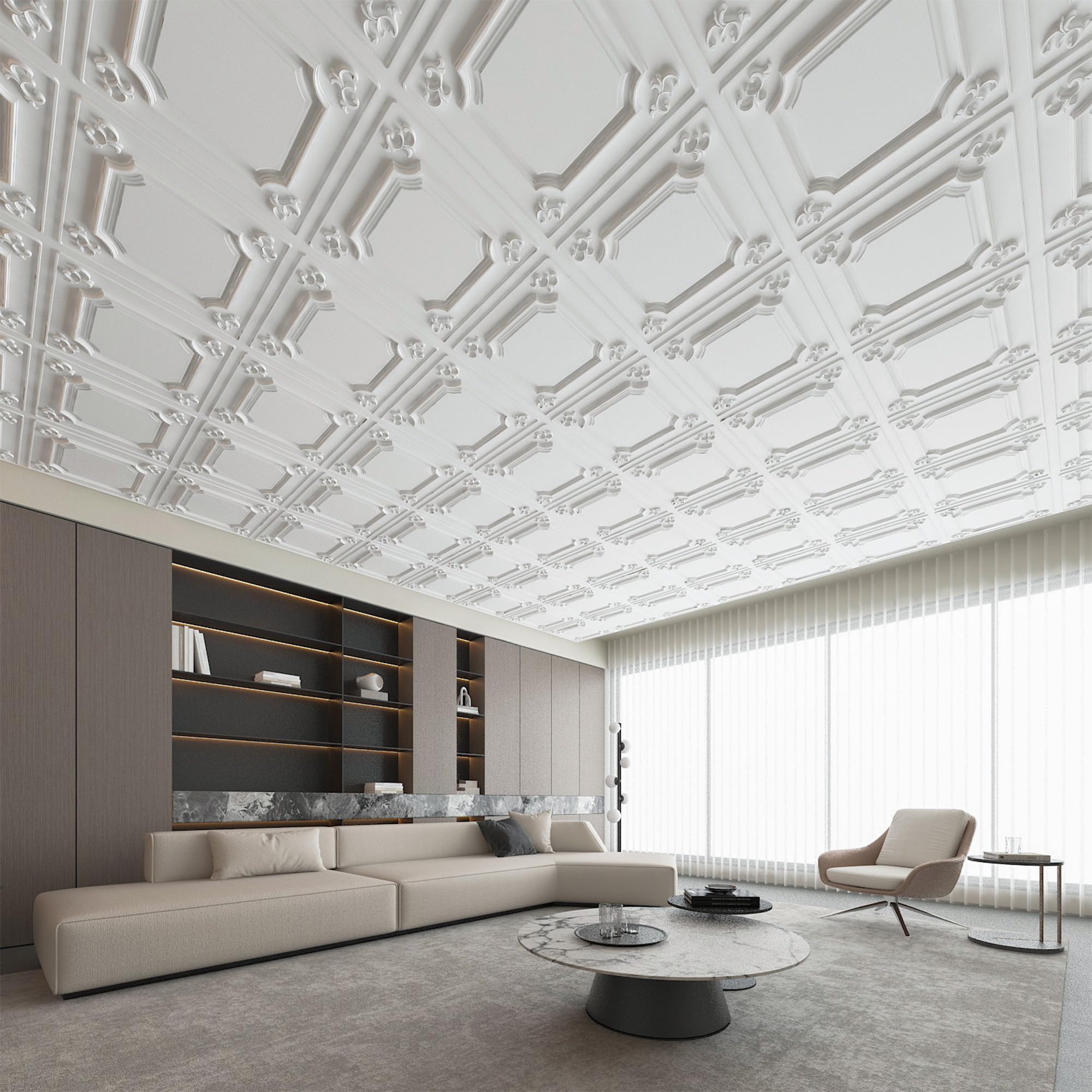 Art3d Drop Ceiling Tiles 24x24in. (12-Pack, 48 Sq.ft), Wainscoting Panels Glue Up 2ft x 2ft for Interior Décor in Living Room, Bedroom & Office, Star Black