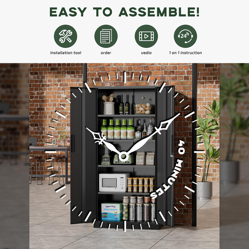 Greenvelly Metal Storage Cabinet, 36" Locking Storage Cabinet with Doors and Shelves, Lockable Storage Cabinets for Home Office, Utility Locker Cabinet, Steel Garage Cabinet with 2 Keys, Black