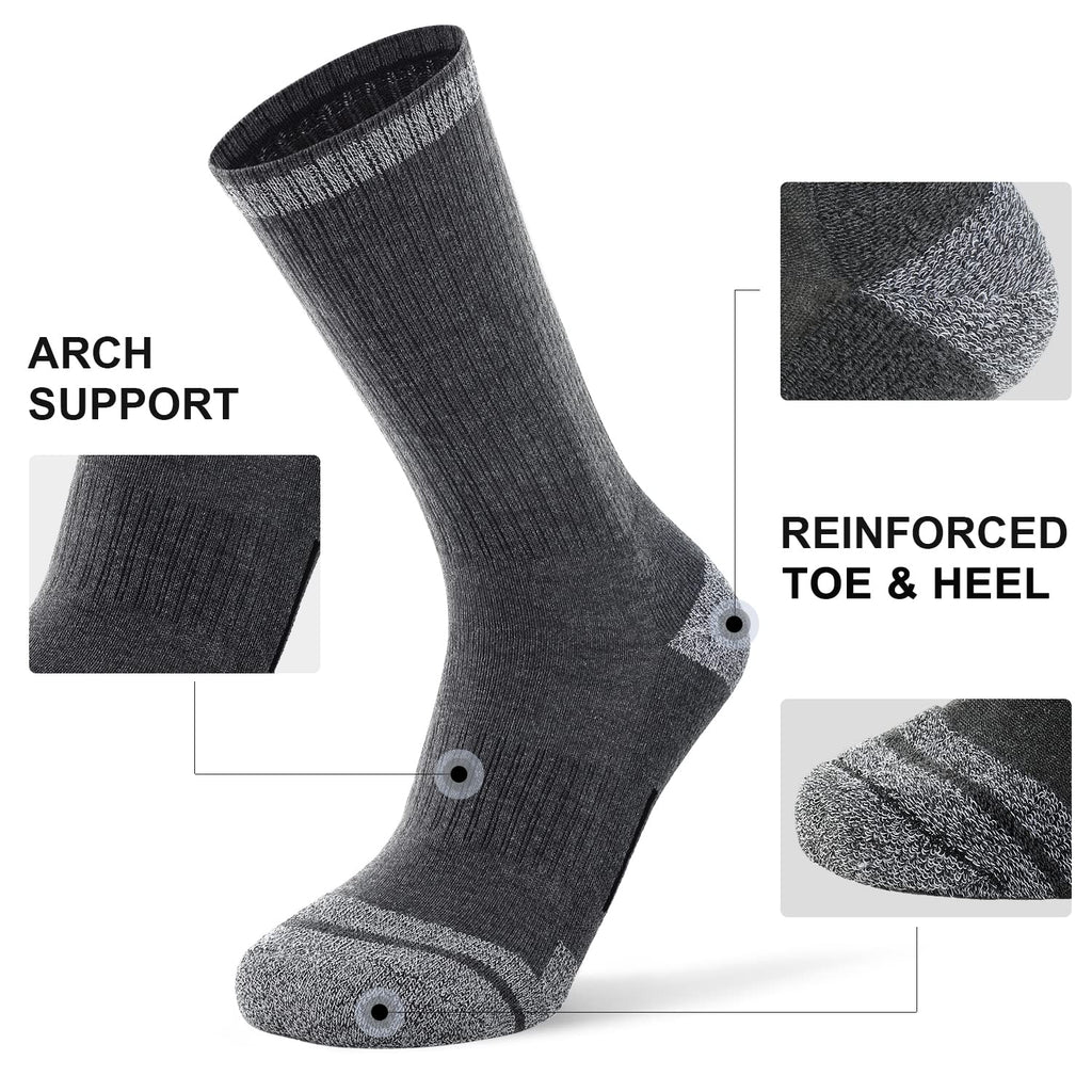 FITRELL 6 Pack Men's Athletic Moisture Wicking Crew Socks Cushioned Sport Running Work Boot Socks Size 9-12/12-15
