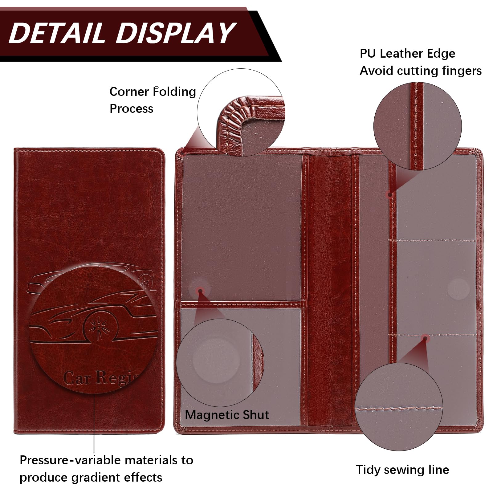 Car Registration and Insurance Card Holder for Women Men, Black Glove Box Paperwork Organizer with Magnetic Buckle for Easy Access and Protect Documents and Various Cards in Vehicle