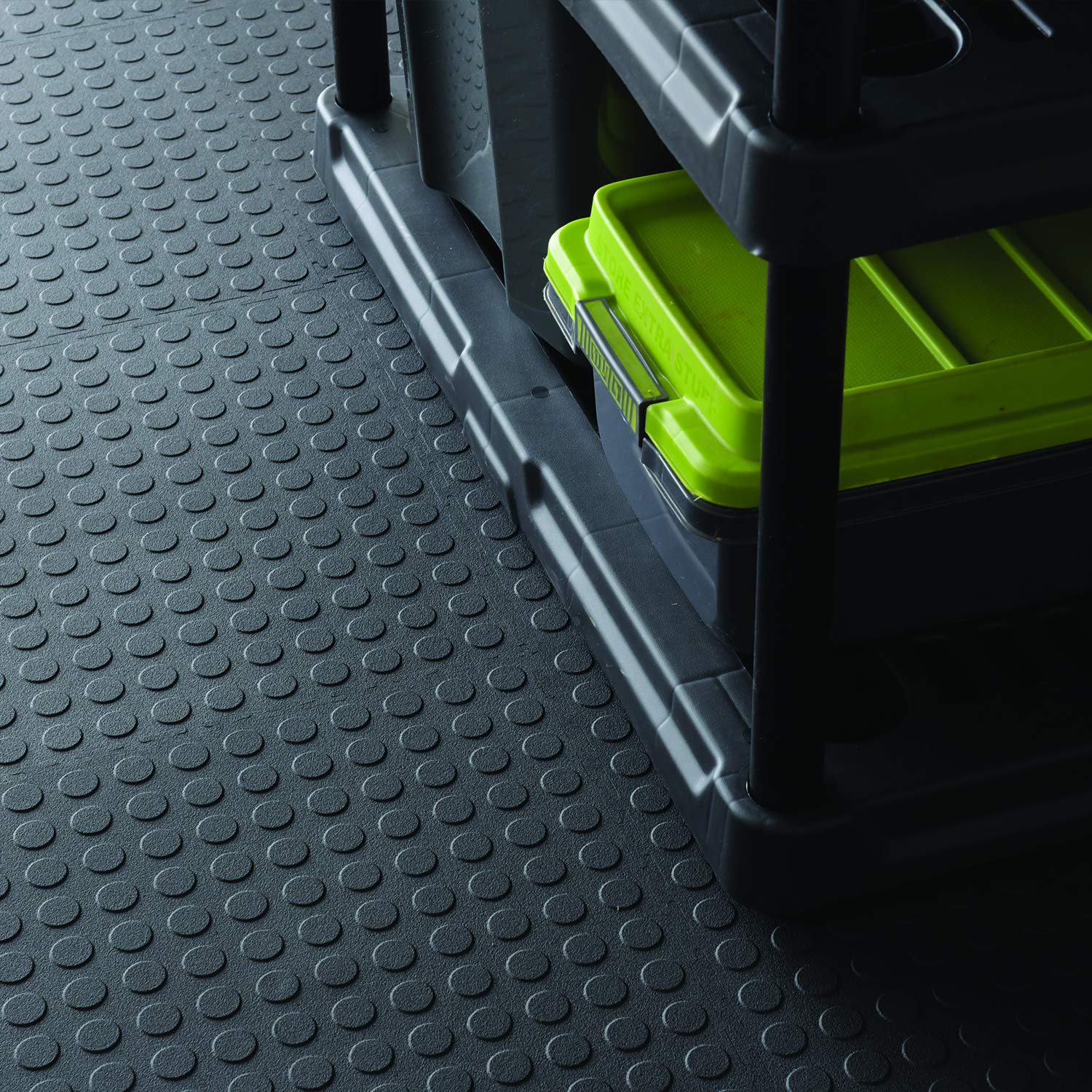 VersaTex Garage Floor 18 x 18 inch Square Rubber Diamond Plate Interlocking Floor Tiles for Home Gym, Garage Flooring, Trade Show Flooring, Basement Tiles, 24 Pack (Black)