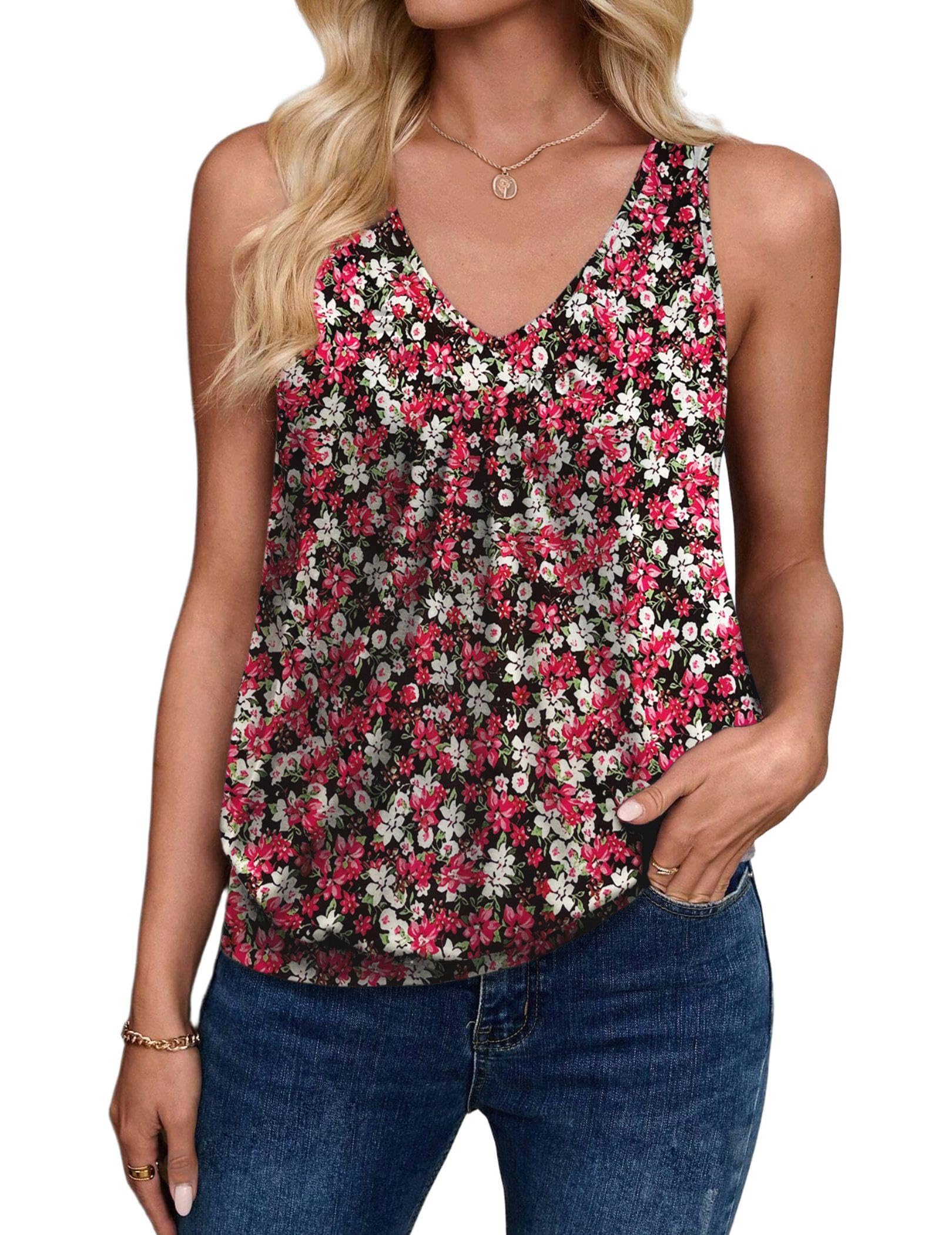 Zeagoo Womens Tank Tops Loose Fit V Neck Ruched Sleeveless Tops Casual Basic Banded Shirts S-XXL